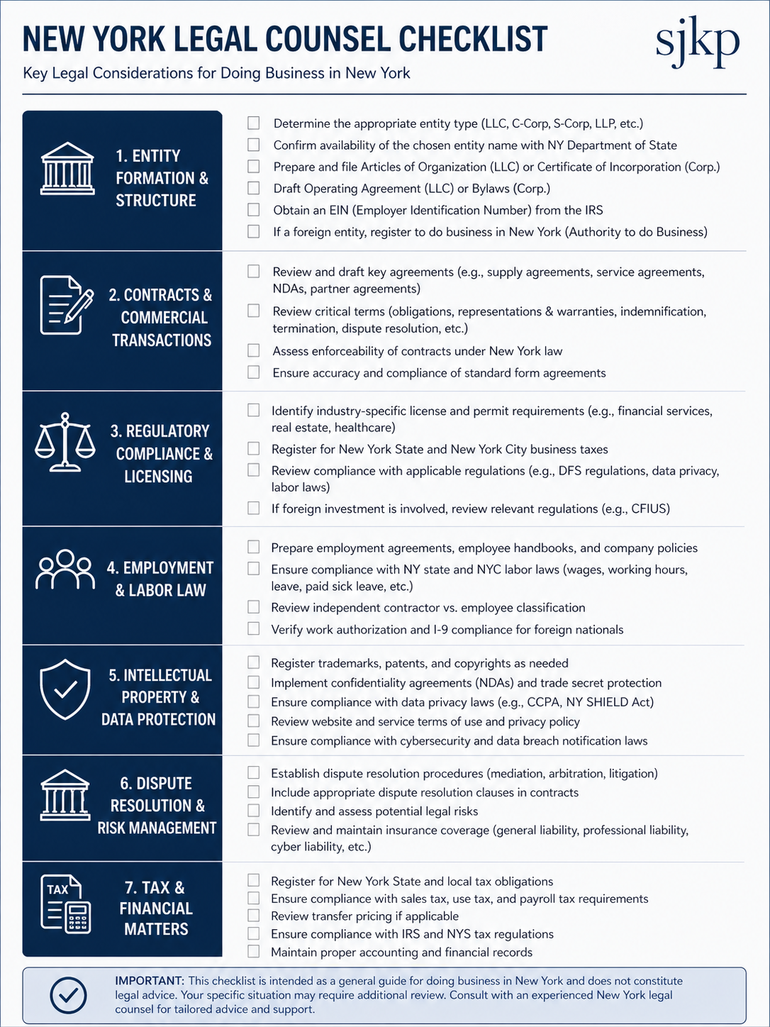 newyork legal consel checklist