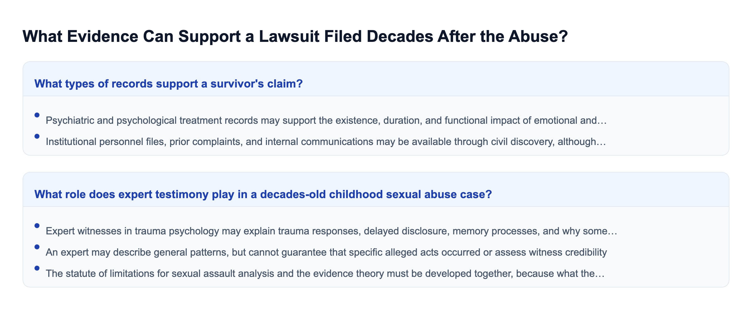 Diagram: What Evidence Can Support a Lawsuit Filed Decades After the Abuse?