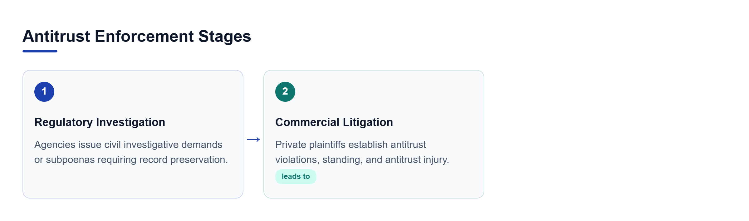 Diagram: Process flow showing how regulatory investigations transition to commercial litigation claims.