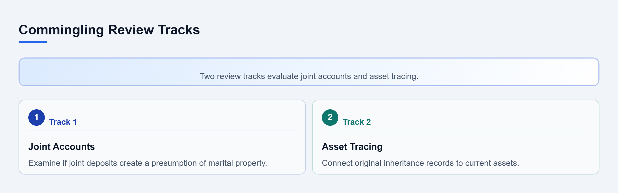 Diagram: Review tracks for joint accounts and asset tracing.