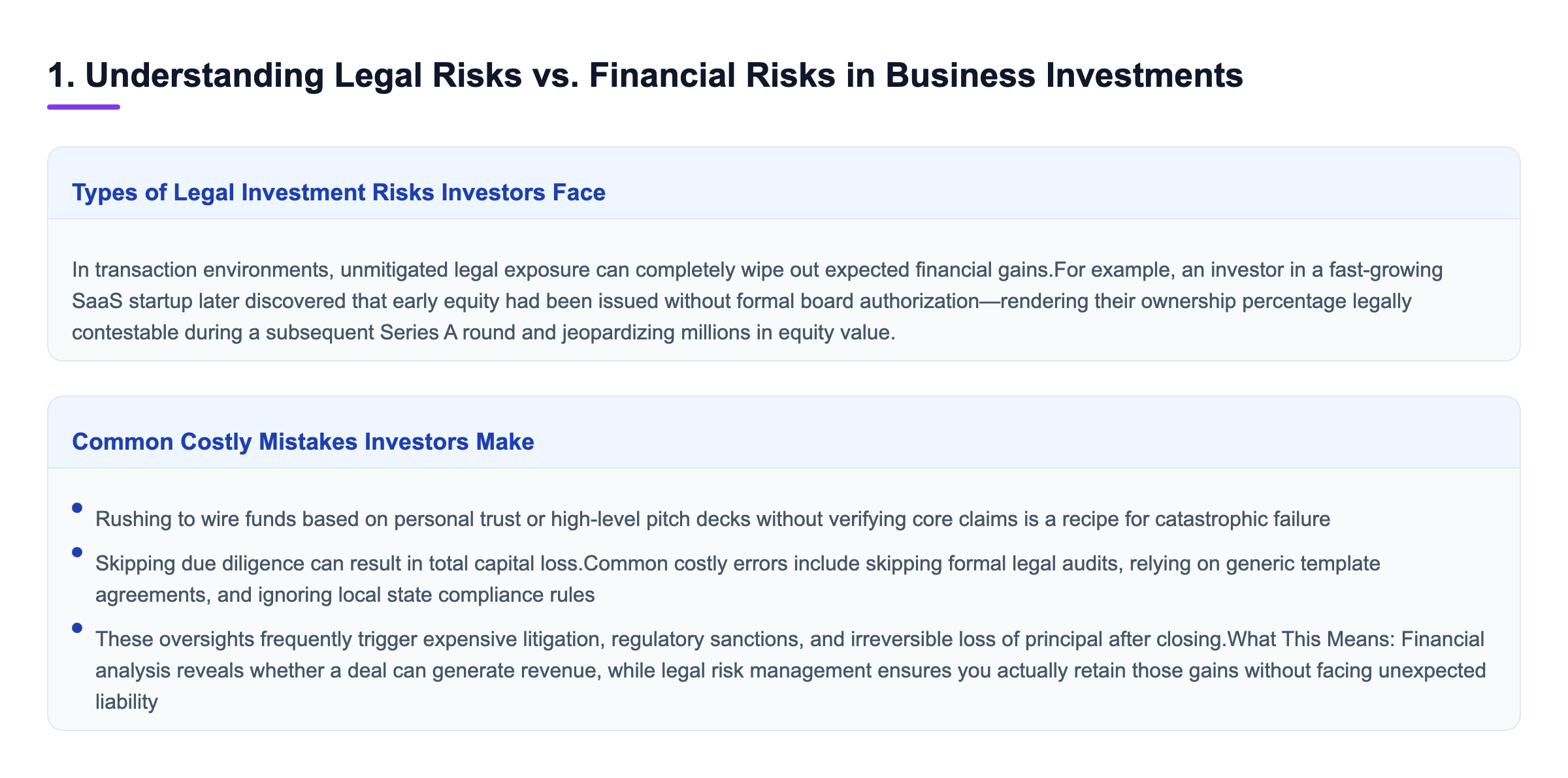 Diagram: 1. Understanding Legal Risks vs. Financial Risks in Business Investments