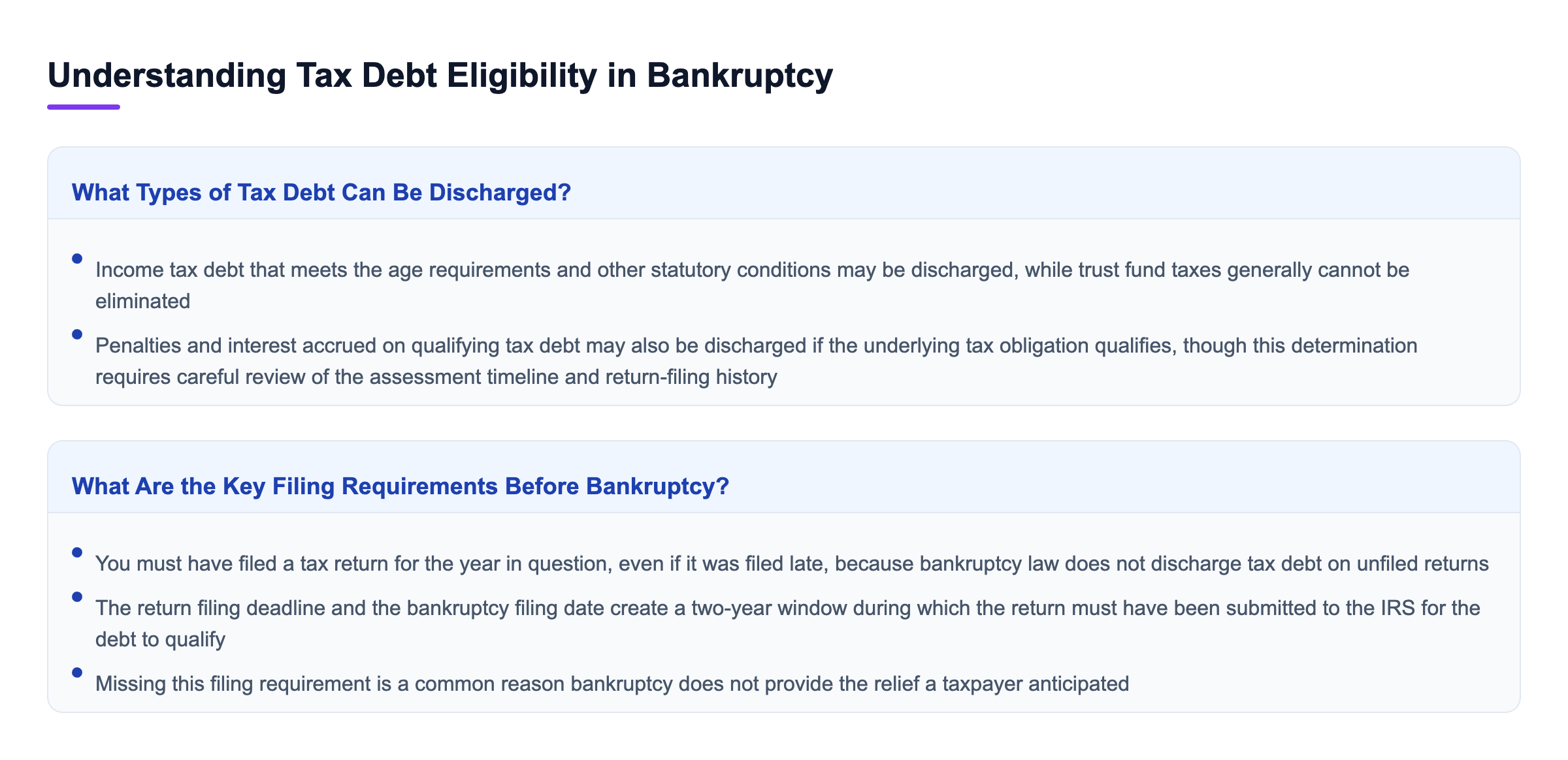 Diagram: Understanding Tax Debt Eligibility in Bankruptcy