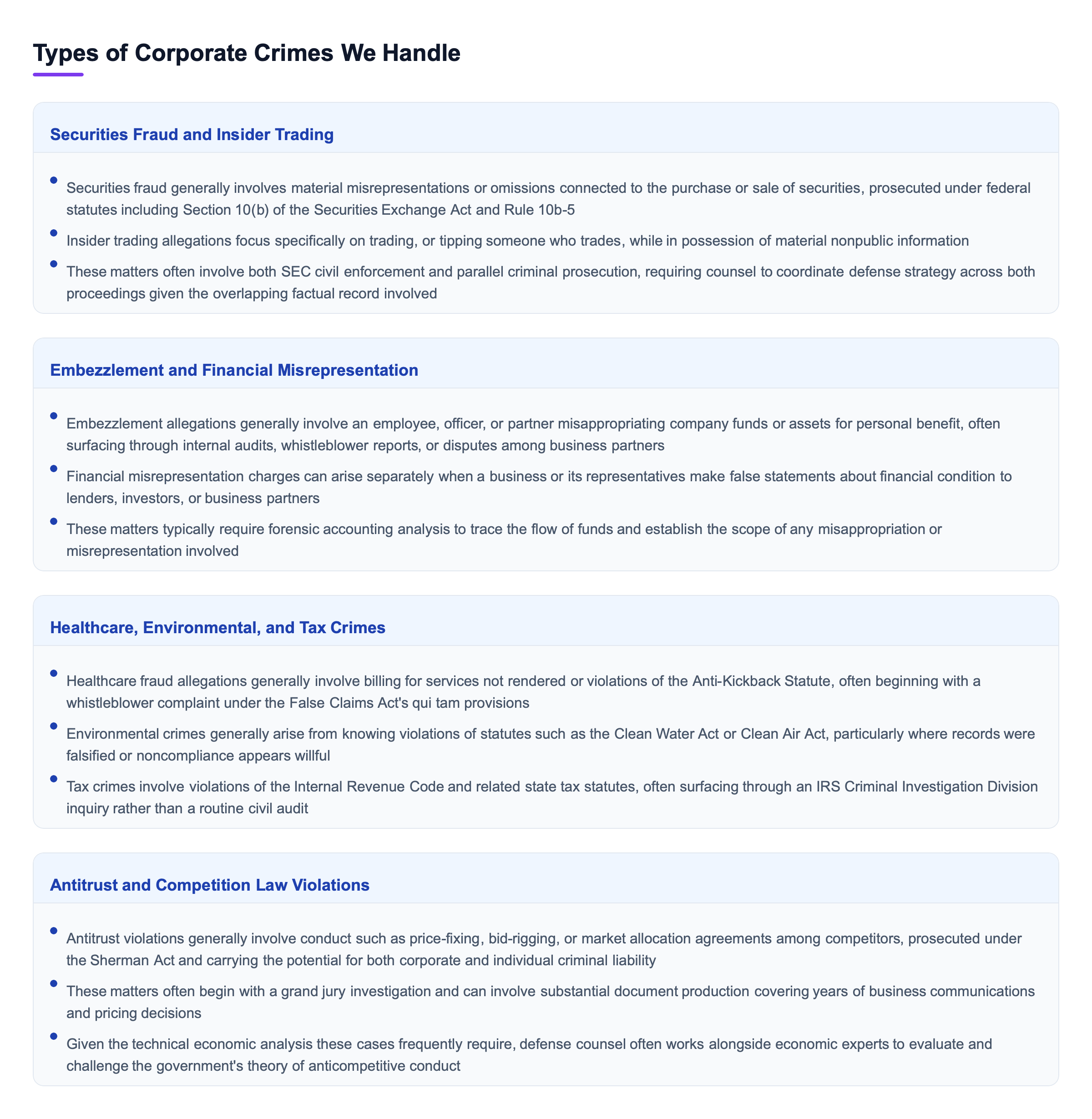 Diagram: Types of Corporate Crimes We Handle