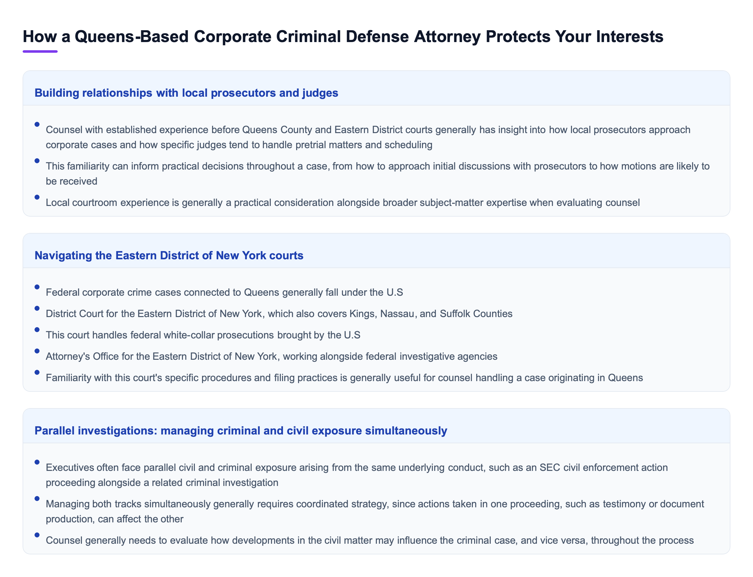Diagram: How a Queens-Based Corporate Criminal Defense Attorney Protects Your Interests