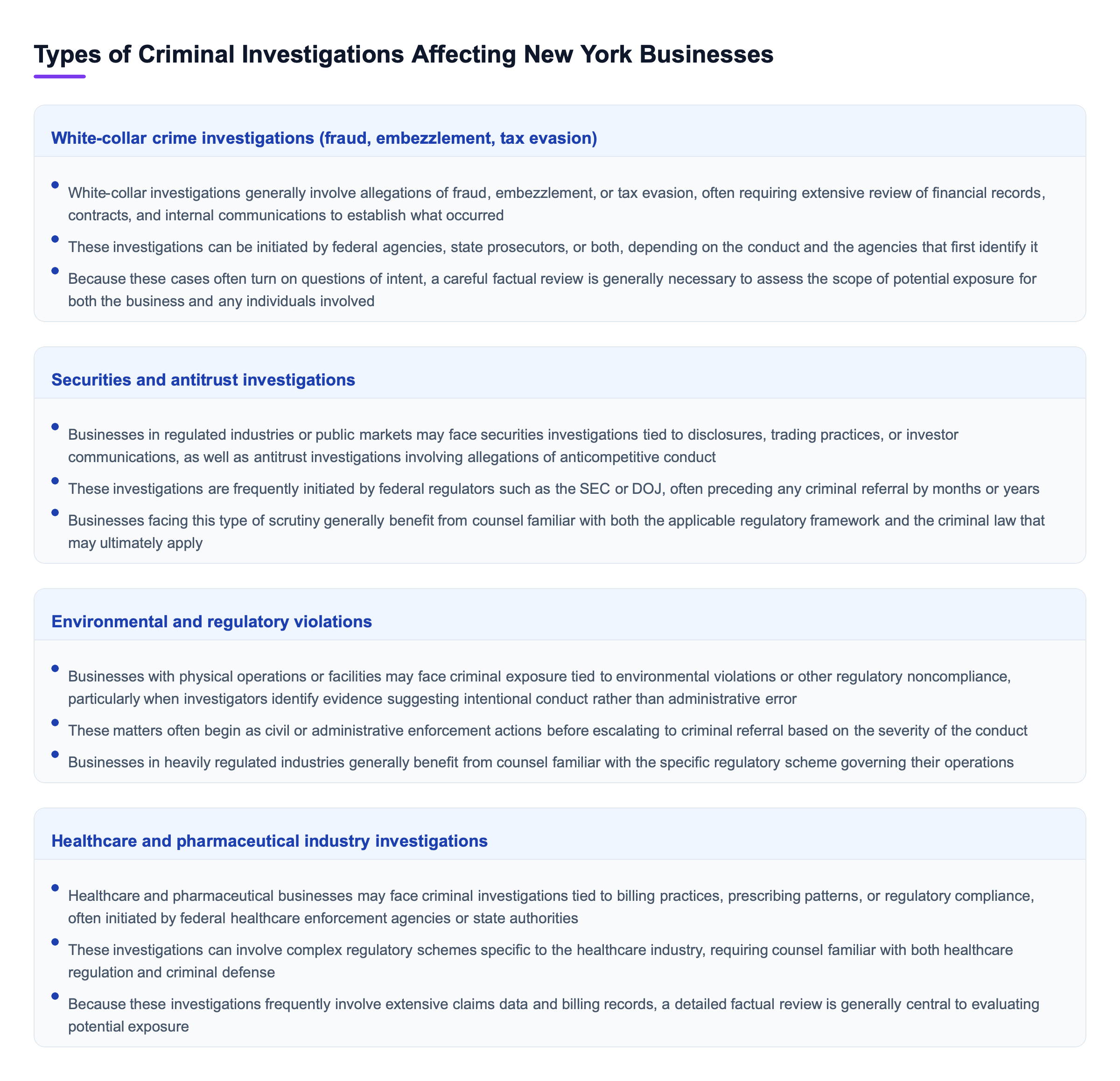 Diagram: Types of Criminal Investigations Affecting New York Businesses