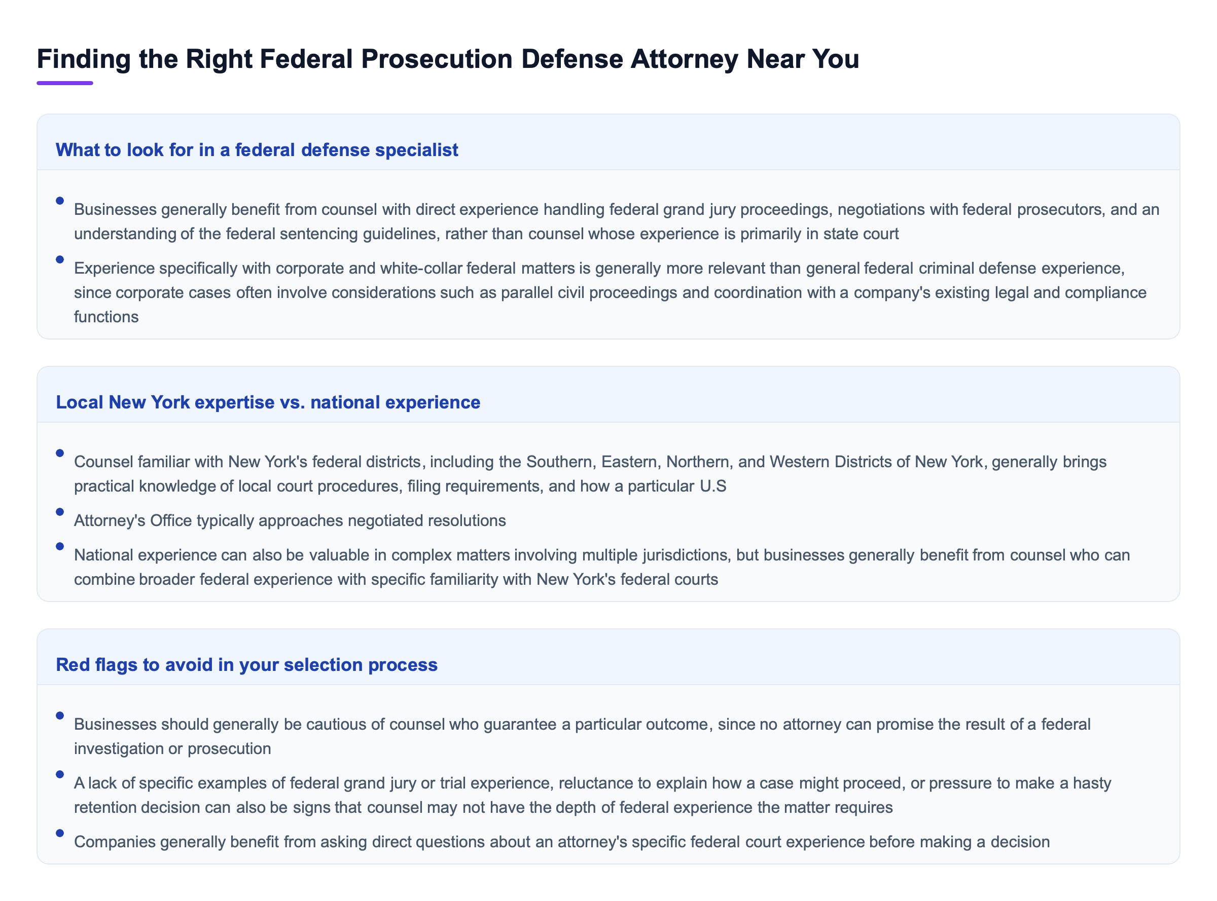 Diagram: Finding the Right Federal Prosecution Defense Attorney Near You