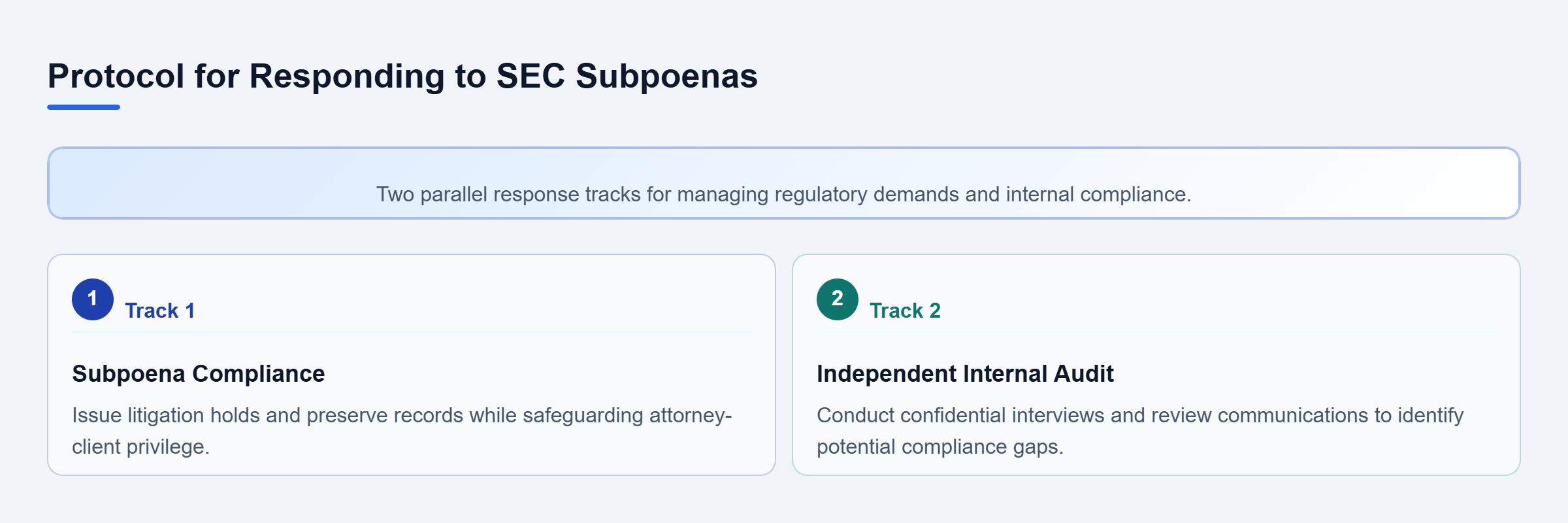 Diagram: Two parallel tracks showing subpoena compliance and independent audit processes.
