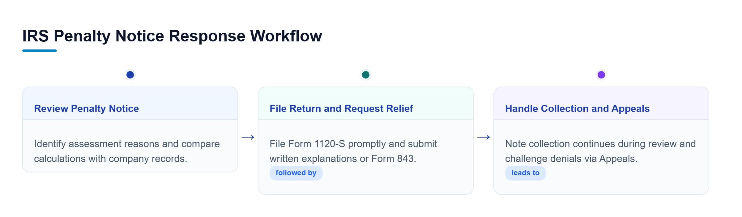 Diagram: Flowchart showing notice review, prompt filing, collection continuation, and appeal.
