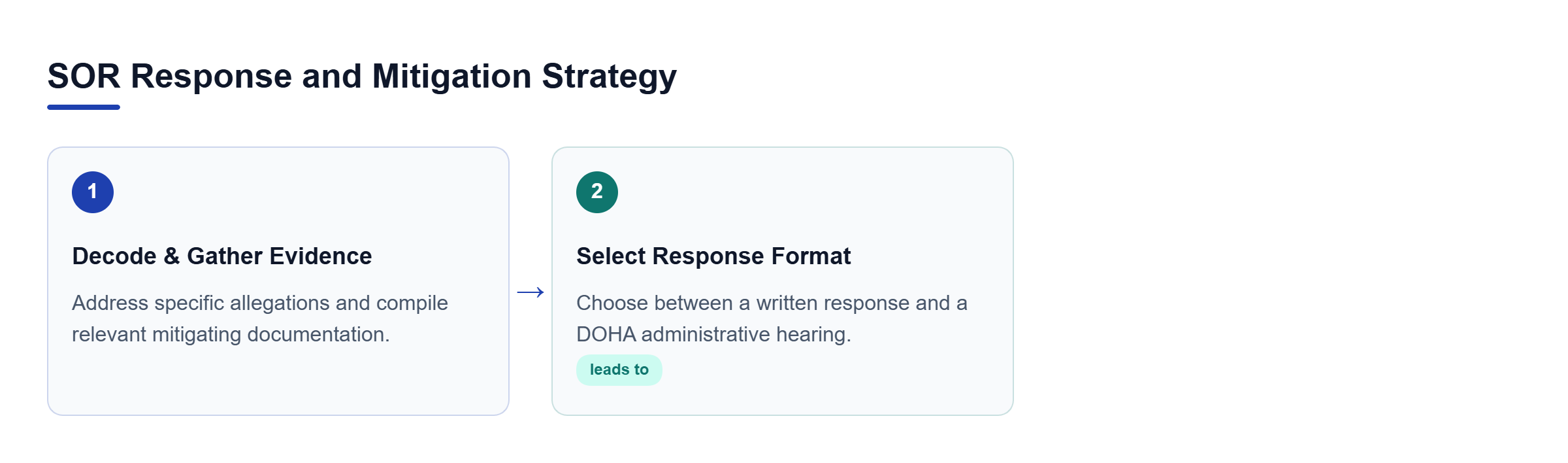 Diagram: Flowchart showing the steps from decoding SOR allegations and gathering evidence to submitting written responses or attending administrative hearings.