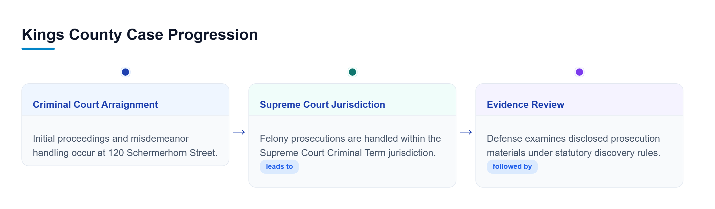 Diagram: Process flow showing case progression from Criminal Court proceedings through jurisdictional routing and evidence review.